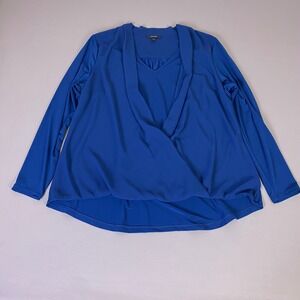 Alfani Blouse Top Women's Plus Size 1X Royal Blue Faux Wrap V-Neck Long Sleeve